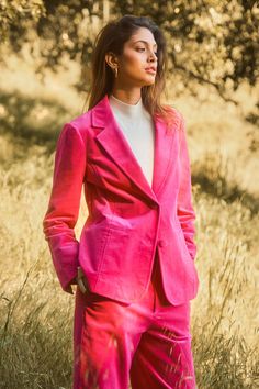 Between the bright-pink shade and the velvety-soft texture, this fine-wale corduroy blazer offers a fun take on tailored style. The details are timeless—notched lapels, welt pockets, and covered buttons, plus a vented back hem to ease the fit. Pair it with our matching wide-leg pants for a bold statement. •Notched lapels •Long sleeves •Welt pockets •Vented back hem Item Number: 23565 Classic Pink Winter Blazer, Pink Single Button Lapel Collar Blazer, Pink Notch Lapel Blazer For Spring, Tailored Pink Single Button Blazer, Spring Pink Notch Lapel Blazer, Pink Single Breasted Blazer With Notch Lapel, Pink Single-breasted Blazer With Notch Lapel, Tailored Pink Fall Blazer, Tailored Pink Blazer For Fall