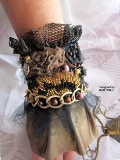 Dark Corsage, Corsage Flowers, Bridal Corsage, Lace Cuff Bracelet, Fabric Cuff Bracelet, Flowers Dark, Wrist Flowers, Fiber Art Jewelry, Gothic Bracelet