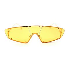 Unisex unique runway fashion trendy 3 panel lens funky robotic flat top shield sunglasses. Size: one size.  Color: Gold.  Age Group: adult. Shield Sunglasses, Rimless Sunglasses, Gold Sunglasses, Flats Top, Gold Yellow, Cloth Bags, Runway Fashion, Sunglasses Accessories, Trendy Fashion