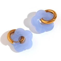 Acrylic Gold Flower Earrings in Sky Blue. Ear Bar, Gold Flower Earrings, Waterproof Jewelry, Colorful Earrings, Dainty Bracelets, Gold Flower, Statement Bracelet, Cartilage Earrings, Single Earring