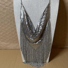 Mia Collection Mesh Fringe Disco Festival Statement Silver Tone Necklace W/Stud Earrings Set Nwt Beautiful And Fun Necklace 16" L +2" Ext Glamorous Metal Jewelry For Festival, Bohemian Party Jewelry With Chain Detail, Bohemian Party Jewelry With Chain, Glamorous Festival Jewelry With Chain Detail, Glamorous Silver Necklace For Festivals, Nickel Free Long Necklace For Party, Glamorous Silver Necklaces For Celebrations, Glamorous Silver Necklace For Celebration, Silver Jewelry With Adjustable Chain For Parties