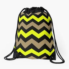 #DrawstringBag by #taiche #zigzags #stripe #herringbone #zigzagdesign #chevronsymbol #vsymbol #pattern #geo #black #yellow #greige #grey #chevron #geometric #modern #abstract #stripes #zigzag #retro #Findyourthing more #giftideas #clothing #apparel #homedécor and #wallart here - Zigzag Design, Duo Tone, Grey Chevron, Themed Gifts, Women Bags Fashion, Zig Zag Pattern