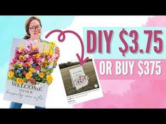 a woman holding a bouquet of flowers and a sign that says diy $ 3 75 or buy $ 375