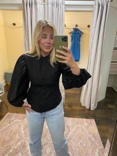 Pleated black puffy sleeve top is so flattering, a must have for your closet! Black Puffy Sleeve Top, Puffy Sleeve Top, Frill Tops, Puff Sleeve Blouse, No Frills, Military Jacket, Puff Sleeve, Must Haves, Sleeve Top