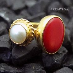 ARTSMYRNA Red Coral ring.Sterling silver ring.Handmade rng.unique ring.Pearl ring.Antique finished ring.Handmade Ring,Friendship Day Gift Jewelry Girl METAL: 925k Silver GEM: Coral ( lab created ) COATING: 24k gold over (We can made a special type of coating for your personal preference ) MATERIEL : 925K Sterling Silver ( Some of my items vermeil gold over silver for looks rich . But i can finish in silver too ) Features of Pearl Stone * The origin of the cultured pearls, which is obtained by pu Friendship Day Gift, Red Coral Ring, Initial Necklace Silver, Friendship Day Gifts, Jewelry Girl, Pearl Stone, Mother Jewelry, Friendship Day, Hammered Band