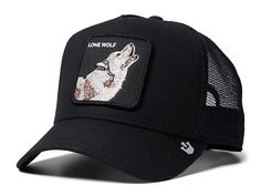 Goorin Brothers The Lone Wolf - Caps : Black : Goorin Brothers brings you The Lone Wolf Cap. It comes with a graphics print on the front. Pre-curved brim visor. Snapback closure. Button on top. Breathable mesh back. 57% polyester, 43% cotton. Spot clean. Imported. Measurements: Circumference: 25 in Brim: 3 in Sports Baseball Cap With Graphic Print, Casual Mesh Baseball Cap With Letter Print, Adjustable Graphic Print Hat For Streetwear, Casual Mesh Back Baseball Cap For Streetwear, Adjustable Trucker Hat With Graphic Print And Curved Brim, Adjustable Graphic Print Baseball Cap With Curved Brim, Casual Adjustable Trucker Hat With Graphic Print, Casual Trucker Hat With Graphic Print For Outdoor, Adjustable Graphic Print Baseball Cap For Sports