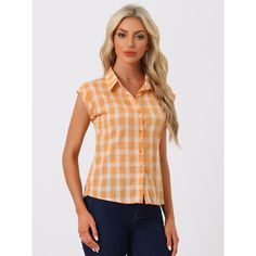 Look no further than this stylish short-sleeved plaid button-down shirt. The relaxed fit and turned-up sleeves make it a perfect choice for casual weekend outings, while the point collar and button closure front give it a touch of sophistication for more formal occasions. The plaid print and buttoned sides add a fun, playful element to this versatile piece. Whether you're running errands, meeting friends, or attending a party or church service, this shirt is sure to become a go-to favorite. Pair Summer Plaid, Business Casual Shirts, Pleated Shirt, Meeting Friends, Church Service, Casual Weekend, Chiffon Long Sleeve, Plaid Shorts, Plaid Print