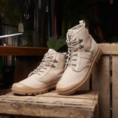 Palladium's iconic military-inspired Pallabrousse boot gets a rugged makeover for this season. The Pallabrousse Tact is built for style and endurance. Military Lace-up Boots For Outdoor Activities, Outdoor High Ankle Lace-up Boots With Rubber Sole, High-top Martin Boots With Rubber Sole For Streetwear, Outdoor Ankle Lace-up Boots With Rubber Sole, Casual Lace-up Boots With Lug Sole For Outdoor, Khaki Combat Style Lace-up Hiking Boots, Urban Ankle-high Outdoor Boots, Urban Ankle-high Boots For Outdoor, Winter Martin Boots With Rubber Sole For Streetwear