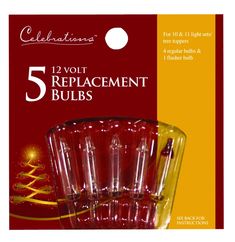 the package contains five red glass tubes with christmas decorations on them, and is in front of an orange background