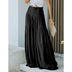 Black Layered Pleated High Rise Wide Leg Pants High Rise Pants With Elastic Waistband, Solid Color High Rise Baggy Bottoms, Baggy High-rise Solid Bottoms, High Rise Solid Color Summer Pants, High Rise Wide Leg Pants, Black Layers, Bottoms Pants, Leg Pants, Wide Leg Pants