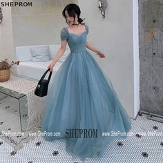 Half Sleeve Prom Dress, Dusty Blue Tulle Dress, Prom Dresses Sleeves Modest, Modest Prom Dresses Christian, Blue Tulle Dress Long, Modest Blue Prom Dresses, Prom Dress Puffy Sleeves, Mormon Prom Dresses, Prom Dresses For Short People