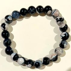 Genuine Crystal. 7 Inches. Casual Agate Beaded Bracelets With Round Beads, Casual Agate Beaded Bracelets, Casual Agate Crystal Bracelet With 8mm Beads, Casual Agate Crystal Bracelet, Casual Round Crystal Agate Bracelet, Casual Round Agate Beaded Bracelets, Casual Round Agate Crystal Bracelet, Casual Black Agate Beaded Bracelets, Orca Agate