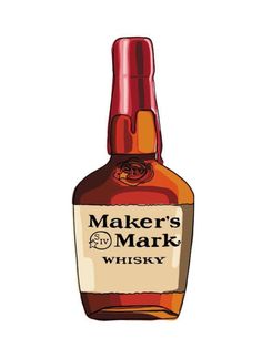 a bottle of maker's mark whiskey is shown in this illustration, which appears to be colored