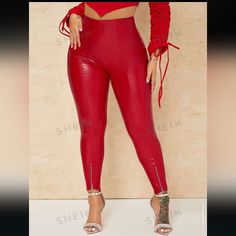 Trends Shein X Sanya High Waist Pu Leather Skinny Pants Are The Epitome Of Fashion. Sexy, Stretchy. And Sleek. These Skinny Tight Red Hot Pants Are Stylish, Lightweight And Comfortable. Form Fitting, These Skinny Pants Have Front Ankle Zippers. You Will Definitely Turn Heads. Perfect For A Night Of Fun. Accepting Reasonable Offers. Bundle Your Likes For More Savings . Ask Me How? Trendy Red Bottoms For Club, Trendy Red Club Bottoms, High Waist Red Bottoms For Club, Trendy Red Leggings For Night Out, Stretch High Waist Red Leather Pants, Red High-waisted Leather Pants For Party, High Waist Red Leather Pants For Party, Red High-waist Leather Pants For Night Out, High-waist Red Leather Pants For Party