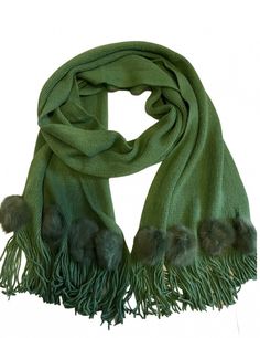 New trend green Italian Passigatti acrylic scarf with real rabbit fur pom poms. Impressive, exellent quality New Green, New Trend, Fur Pom Pom, Rabbit Fur, Newest Trends, Pom Poms, New Trends, Women Men, Pom Pom