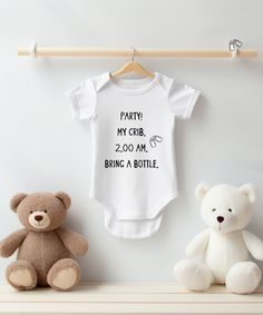 This cute bodysuit is perfect for little babies with a funny message. ♥ PRODUCTION TIME: 1-5 days (Usually 2-3 days) ♥ SHIPPING TIME: 2-5 days (Usually 3 days) ♥ PRODUCT DESCRIPTION: Rabbit Skins 4424  Infant Fine Jersey Bodysuit Baby clothing needs to be both durable and soft. With the infant fine jersey bodysuit, youths get just that. The fabric is 100% cotton for solid colors. For heather colors, polyester is included. There are seams along the sides of this product. All bindings are made wit Fitted Short Sleeve Onesie For Birthday, Fitted Onesie With Letter Print For First Birthday, Funny Short Sleeve Onesie For Birthdays, Fitted Letter Print Onesie For First Birthday, Playful Fitted Onesie For Birthday, Cute Short Sleeve Bodysuit For First Birthday, Cute Bodysuit With Name Print For Birthday, Funny Short Sleeve Onesie For Birthday, Cute Birthday Bodysuit With Name Print