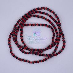 The Elekes of Eleggua can be made with either beading thread or line/pita. The beads are normal/large size being 6/0, transparent red and solid black. This is 1 red and black in repeat with no clasp only a tied closure. The finish product measures 21 inches. These Elekes of Eleggua serve as protection after the necessary ceremonies and rituals have been performed. Necklaces are made with you in mind and while in a positive environment and mindset. I do this to get you started with the best possi Adjustable Waist Beads With Large Beads As Gift, Traditional Red Beaded Bracelets For The Beach, Red Round Beaded Necklaces For Crafting, Red Wooden Beaded Necklace, Red Wooden Beaded Necklaces, Red Beaded Necklaces For Crafting, Adjustable Red Beaded Bracelets With Wooden Beads, Red And Black Beaded Necklace For Festivals, Red Wooden Round Bead Bracelets