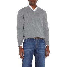 Brunello Cucinelli sweater in luxurious ultra-soft fabric Ribbed V-neckline Long sleeves Ribbed cuffs and hem Pullover style Classic fit Cashmere Made in Italy Classic V-neck Sweater With Ribbed Cuffs, Formal Wool V-neck Sweater, Wool V-neck Sweater For Formal Occasions, Business Casual V-neck Wool Sweater, Formal V-neck Wool Sweater, Classic Formal V-neck Long Sleeve Sweater, Classic V-neck Sweater, Brunello Cucinelli Men, Mens Cashmere