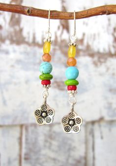 Multi Semi Precious Stone Earrings. Multi Color by JensBeadBox Vibrant Rainbow Dangle Earrings, Vibrant Colorful Earrings For Gifts, Nickel Free Multicolor Dangle Flower Earrings, Colorful Vibrant Earrings With Ear Wire, Multicolor Nickel-free Dangle Flower Earrings, Nickel-free Multicolor Dangle Flower Earrings, Vibrant Drop Earrings Jewelry Gift, Vibrant Drop Earrings For Gifts, Vibrant Drop Earrings For Gift