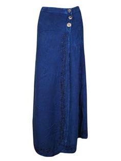 Mogul Interior Deep Blue Wrap Skirt, Side Waist Button Boho Hippie Skirts S Blue Wrap Skirt, Rodeo Chic, Festival Skirts, Blue Skirt