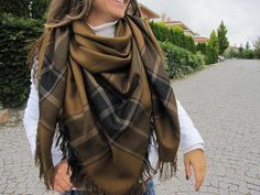 "DETAILS Hello and thank you for stopping by at selectscarf This price includes 1 pc plaid blanket scarf / square Flannel wrap shawl Women in Anatolia (Turkey) use these big scarves during cold winter days. It can cover the whole body since it is very big, large, square. You can use it as a poncho when you don't need to wear a coat. You can use triangle, double layer.Hundreds of years ago this was the poncho shawl model of women in my country. They used to make scarves for themselves out of a bi Big Scarves, Mustard Scarf, Plaid Flannel Fabric, Winter Scarf Fashion, Winter Fashion Women, Date Night Fashion, Big Scarf, Fabric Scarf, Blanket Shawl