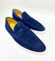 Style: 529-32S-Blue Supple Suede slip-on Penny Slot Loafer from our Maurice collection, features full Calfskin lining and an Athletic Inspired Rubber Sole! Cordovan Shoes, Shoe Horn, Shoe Tree, Sneakers Blue, Horse Hair, Suede Shoes, New Shoes, Loafers Men, Leather Shoes