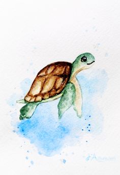 a watercolor painting of a sea turtle