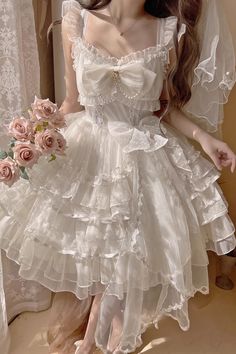 Fabric: Polyester Style types: Sweet Lolita Season: Spring, Summer, Autumn, Winter Include: Dress*1 (Any of the accessory is not included.) Size (IN) Bust Length S 32.28-35.43 33.46 M 33.86-37.01 33.86 L 34.65-38.58 34.25 Size (CM) Bust Length S 82-90 85 M 86-94 86 L 88-98 87 Fairytale Dress Prom, Kawaii Wedding, Bow Party, Tiered Dresses, White Lace Fabric, Y2k Dresses, Pearl Bow, Dress Sleeve Length, Lace Party Dresses