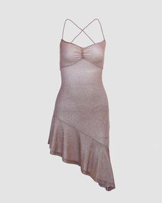 Details: Long dress with asymmetrical bottom designDress Length: ShortSleeveLength: SleevelessMaterials: 95% Polyester + 5% Spandex Hip Hop Fashion 90s, Dress Y2k, Y2k Dress, Club Party Dresses, Camisole Dress, Glitter Dress, Suspender Dress, Mini Dresses Summer, Crop Top Blouse