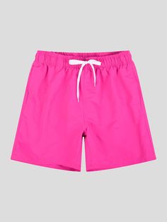 Men Drawstring Waist Solid Swim Trunks Hot Pink    Fabric Plain Bottoms Non-Stretch  Men Clothing, size features are:Bust: ,Length: ,Sleeve Length: Pink Shorts Men, Best Shorts For Men, Tennis Attire, Bathing Suit Shorts, Paisley Shorts, Pink Swim, Suit Swimsuit, Pink Men, Pink Collar