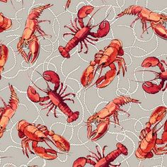 red lobsters on grey background with white circles