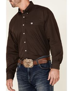 Cowboy Outfit For Men, Embroidery Shirt, Cowboy Outfits, Shirt Stays, Solid Brown, Shirt Embroidery, Western Shirt, Button Down Collar, Western Shirts