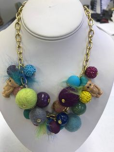 Almost sunset hues with blue, violet, aqua and yellow this is a stunner. The trolls have multi colored hair to match. Such a fun smile provoking piece. Great gift or treat yourself. Thanks for looking😍 Purple Whimsical Necklace For Party, Whimsical Purple Necklace For Party, Playful Party Necklaces With Colorful Beads, Playful Purple Necklaces For Gifts, Fun Multicolor Beaded Party Necklaces, Multicolor Fun Beaded Necklaces For Party, Playful Purple Necklace For Gifts, Playful Purple Necklace For Gift, Fun Multicolor Beaded Necklaces For Parties