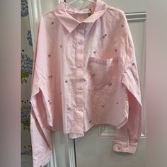 Pink Cotton Button Down With Rhinestones. Never Worn. Zara Pink Tops With Buttons, Party Cotton Tops With Buttons, Casual Pink Embellished Tops, Spring Pink Rhinestone Tops, Casual Pink Tops With Rhinestones, Zara Shirt, Pink Cotton, Button Down Shirts, Kids Shirts