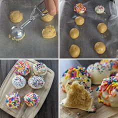 there are four different pictures with doughnuts and sprinkles