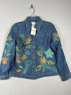 Coldwater Creek Women’s Jacket PM Blue Denim Jean Embroidery Beads 2679See photos for measurements Jean Shirt Embroidery, Blue Embroidered Long Sleeve Denim Jacket, Casual Beaded Denim Jacket, Spring Embellished Blue Denim Jacket, Embellished Blue Denim Jacket For Spring, Spring Blue Beaded Denim Jacket, Beaded Blue Denim Jacket For Spring, Casual Embellished Blue Outerwear, Spring Beaded Blue Denim Jacket