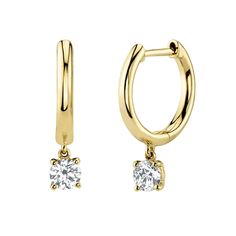 18k gold huggies with round diamond drops .40cts round diamonds #AKPH-RD- Huggie Diamond Earrings With Single Stone, Diamond Huggie Earrings With Single Diamond, Yellow Gold Round Cut Huggie Earrings With Single Diamond, Gold Huggies, Anita Ko, Diamond Huggies, Diamond Drops, White Rose Gold, Yellow Color