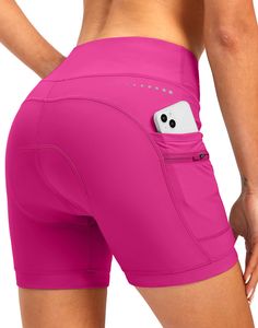 a woman in pink shorts with her cell phone in the pocket