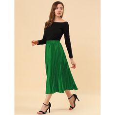 Accordion pleats enhance the dimension and movement of this midi skirt, while the metallic design underscores its sleek style. It's pleated all around for this trending midi skirt. Feel free to pair it with black block-heel sandals. Whether you're dressing up or down, this skirt is perfect for any occasion. A casual and simple style, never out of fashion, is a must-have item in your wardrobe. This fashionable and trendy clothes for women can not only be worn daily, but can also be easily matched