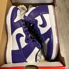 New Only Have Tried One! Bought From Stock X! Women’s 6.5 Men’s 5 Purple High-top Sneakers For Light Sports, Casual Purple High-top Sneakers For Light Sports, Purple Outfit, Purple Outfits, Nike Dunk High, Dunk High, Shoes Nike, Nike Dunk, Nike Dunks