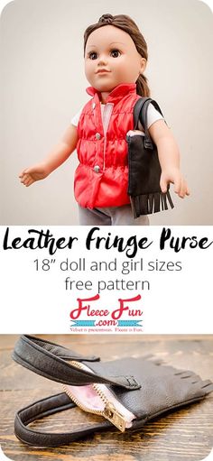 I love this 18 inch doll purse tutorial that comes in doll and girl size so they can have matching purses! Crochet Kids Purse, Leather Crochet, Doll Purse, Purse Patterns Free, Leather Fringe Purse, Kids Purse, Crochet Kids, Purse Tutorial