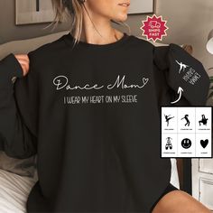 "Custom Dance Mom Sweatshirt, Personalized Dancer Name on Sleeve, Gift for Dance Mom Dancing Crewneck for Mothers Day Dance Competition shirt ---------------------- 🛍️ How to Order Your Perfect T-Shirt 🌟 Welcome to our shop! We're thrilled you're here to customize your ideal T-shirt. To make your shopping experience seamless, follow these simple steps: 1️⃣ Explore All the Details: Take a close look at all the photos to ensure you know exactly what you're getting. 2️⃣ Size Matters: Use the convenient size chart in the dropdown menu and add each shirt to your cart one at a time. This ensures you get the perfect fit. 3️⃣ Color Your World: Select your favorite shirt color from the dropdown menu labeled \"Shirt Color.\" We offer a spectrum of choices to match your style. 4️⃣ Combine and Save: Long Sleeve Graphic T-shirt For Dance, Long Sleeve Graphic Print Tops For Dance, Graphic Print Long Sleeve Tops For Dance, Long Sleeve T-shirt With Letter Print For Dance, Long Sleeve Letter Print T-shirt For Dance, Long Sleeve Graphic Print T-shirt For Dance, Graphic Print Long Sleeve Sweatshirt For Dance, Fitted Long Sleeve T-shirt For Dance, Cotton Graphic Print Sweatshirt For Dance