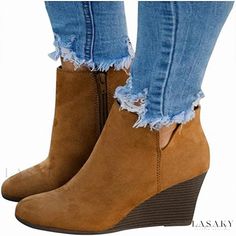 Lasaky - Vintage Matte Short Boots with Peep-Toe, Low Heel, and Pointed Tips Orthopedic Shoes Stylish, Short Suede Boots, Womens Boots Flat, Low Heel Wedges, Orthopedic Shoes, Vintage Suede, Block Heel Shoes, Chunky Block Heels, Ankle Bootie