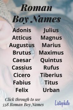 a baby's name is shown on the back of a poster that says roman boy names