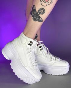 US Sizing High-top silhouette Faux leather upper Lace-up closure Round toe Lightly padded footbed for comfort Platform sole Hi Top Sneakers, Hi Top, Platform Boots, Timberland Boots, Nike Air Force Sneaker, Wedding Sneaker, High Top, Wedding Shoe, Top Sneakers