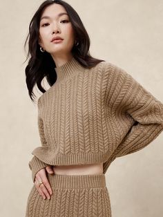 Cropped Cable Turtleneck Sweater | Banana Republic Factory Stretch Cable Knit High Neck Sweater, Stretch High Neck Cable Knit Sweater, Beige Turtleneck Cropped Sweater, Chic Cropped Turtleneck Sweater With Ribbed Cuffs, Cozy Stretch Cropped Turtleneck Sweater, Cozy Stretch Turtleneck Cropped Sweater, High Neck Stretch Cropped Sweater For Fall, Fitted Cropped Turtleneck Sweater With Ribbed Cuffs, Fitted Turtleneck Cropped Sweater With Ribbed Cuffs