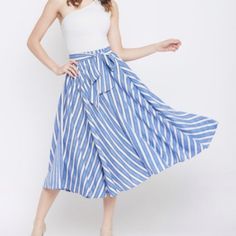 Blue And White Striped Flowy Midi Skirt (Size Medium) Nwt! Light Summer Skirt Complete With Bow Accent And High Waist. Stock Photo Is Similar But Not Exact Striped Flared Skirt For Summer, Blue Midi-length Bottoms For Summer, Blue Midi-length Summer Bottoms, Spring Striped Flared Skirt, Striped Pleated Skirt Bottoms For Summer, Striped Pleated Skirt For Summer, Midi Pleated Skirt Bottoms For Vacation, Blue Flared Skirt For Brunch, Casual Blue Midi Bottoms