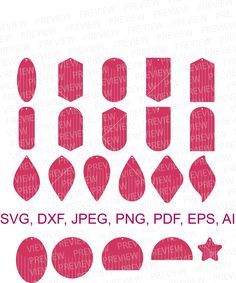 different shapes and sizes of pink nail polishes on a white background with the words svg, dxf, jpeg, png, pdd