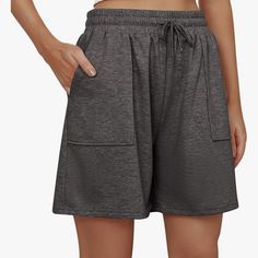 Womens Cotton Sweat Shorts Casual Summer Loose Athletic Short Drawstring Waist Lounge Running Shorts With Pockets Fabric: The Comfy Lounge Shorts Ia Made Of Ultra Soft And Skin-Friendly Fabric With Stretchy And Soft Touch, Cozy For All Day Wear. High Waist Shorts With Pockets For Loungewear, Wide Leg Shorts With Pockets For Loungewear, Wide Leg Loungewear Shorts With Pockets, Wide Leg Lounge Shorts With Pockets, High-waist Loungewear Shorts With Pockets, High Waist Lounge Shorts With Pockets, Gray Drawstring Bottoms Of Short Length, Wide Leg Shorts With Built-in Shorts For Loungewear, Knee-length Drawstring Shorts