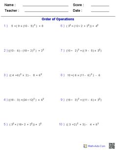 the order of operations worksheet for students to use in their math workbook